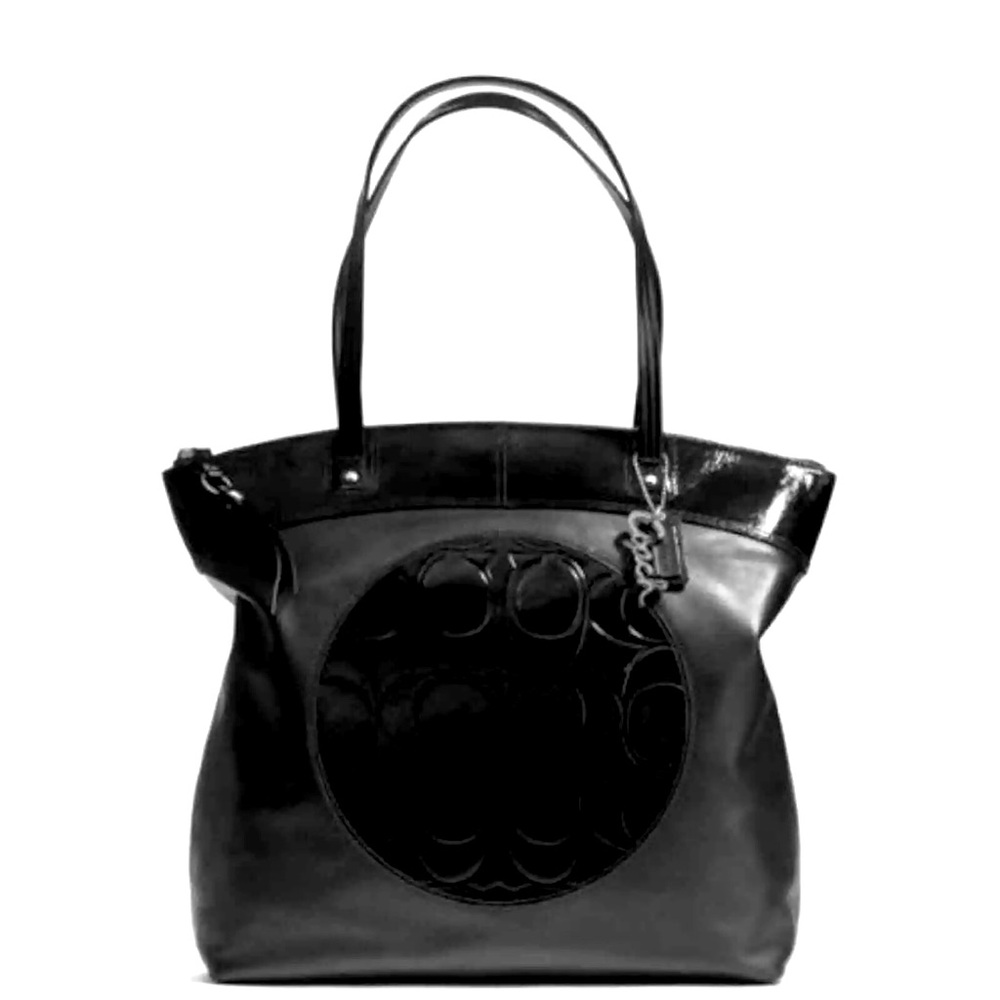 Coach Laura Black Leather Signature Tote Bag Purse EUC
